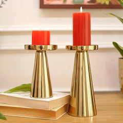 Behoma Handcrafted Golden Tea Light Candle Holders Set of 2 | Premium Metal & Glass Candle Stand | Centerpiece for Living Room, Coffee Tables & Home Decor Gift (Candles Not Included)