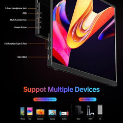 VILVA Portable-Monitor-for-Laptop - 15.6'' 1080P FHD IPS Display USB-C HDMI Portable Monitor for Laptop with Cover and Speakers External Monitor for Laptop/PC/Mac/Phone/Xbox Switch/PS4/