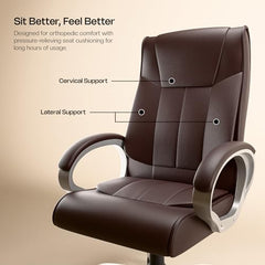 Green Soul Kiev Orthopedic Boss Chair | Leatherette Office Chair | Ergonomic Executive Chair with Spacious Cushioned Seat | Heavy Duty Metal Base | Rocking Function (Black)