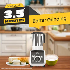 ULTRA Stealth neo MixerGrinder,750W,AISI304 Food Grade SS Jars &Blades,Serrated Stainless Steel Blades,Lesser noise,ABS Body,3Jars Small (0.5L),Medium (0.8L), Large(1.5L), 5Year Motor Warranty