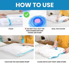 eumqestoer Vacuum Bags|Clothes Storage Bag with Hand Pump|Set of 5|1 Jumbo,2 Large,2 Medium |Reusable Space Saver|Airtight Ziplock Compression for Travel-Clothing-Comforters-Blankets & Bedding