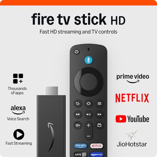 Amazon Fire TV Stick HD (newest model), Alexa Voice Remote with TV power & volume controls, full HD streaming device