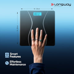Longway Weight Machine for Home | Digital Bathroom Scale for Human Body Weight Measurement | Extra Thick Tempered Glass with LCD Display | 3 Years Warranty (Blue | Max Weight 180Kgs | Sapphire)