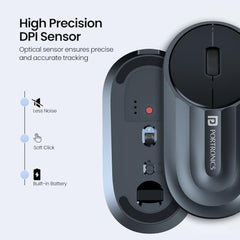 Portronics Toad 6 Bluetooth Wireless Mouse with 2.4 GHz USB Receiver, Multi-Device Pairing, Built in Battery, 1600 DPI Sensor(Black)