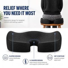 Grin Health Orthopedic Coccyx Seat Cushion | Memory Foam Ergonomic Seat for Tailbone Coccyx Support, Hip, Tailbone, Sciatica & Backpain Relief for Office Chair, Car Seat, Upto 100kg (Black)