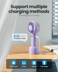 Gaiatop Mini Portable Fan, Powerful Hand Fan Cute Design 3 Speed Personal Small Desk Fan With Base, Lightweight Rechargeable Usb Handheld Fan For Girl, Women, Men, Indoor, Outdoor, 15 Cm, Pink