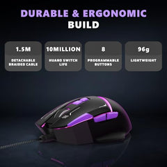 EvoFox Performance Series Banshee Rechargeable Wireless Gaming Mouse (2.4G+BT+Wired), Hyper Connect-Pixart3325 Sensor, Upto 1000Hz Polling Rate & 10000DPI,8 Programmable Buttons,Comprehensive Software