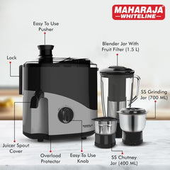 Maharaja Whiteline Odacio Desire Juicer Mixer grinder 550 Watt,smooth juicing, 3 jars, 5years warranty