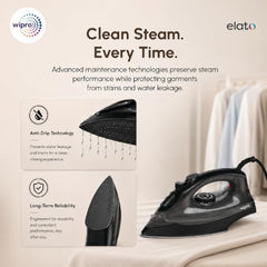 Wipro Elato GS 105 Brevia 1300 Watt Steam Iron With 180 Ml Water Tank | Anit-Drip Protection | Anti Bacterial German Weilburger Dual Coated Soleplate| Vertical & Horizontal Steaming| 2 Year Warranty