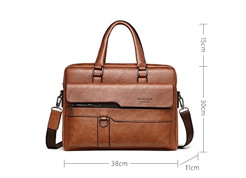 SYGA Men's Leather Briefcase Laptop Handbag Shoulder Messenger Bag Genuine Leather Retro Crossbody Personality Business Office College Travel Weekend - Black