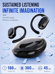 VEHOP F60 OWS Open Ear Wireless Earbuds Bluetooth 5.4 with ENC Calling, 50H Playtime, Ear Hook Design, Fast Type-C Charging, Touch Control, IPX5 Sweat Resistant, Open Ear Headphones for Sports (Black)