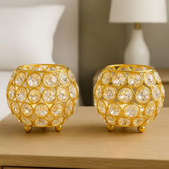 CentraLit Pack of 2 Tea Light Crsytal Candle Holder - Pooja Diya Decoreation Items for Home Diwali Brass Puja Item Unique Christams Diwali Gift Diya Lantern Items Home Decor Candle Light