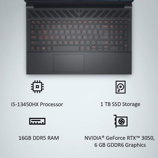 Dell SmartChoice G15-5530, Intel Core i5 13th Gen - 13450HX, NVIDIA RTX 3050-6GB, 16GB RAM, 1TB SSD, FHD 15.6"/39.62 cm, Windows 11, MS Office 24, Dark Shadow Grey, 2.65Kg Gaming Laptop