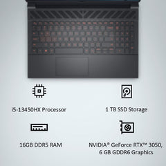 Dell SmartChoice G15-5530, Intel Core i5 13th Gen - 13450HX, NVIDIA RTX 3050-6GB, 16GB RAM, 1TB SSD, FHD 15.6"/39.62 cm, Windows 11, MS Office 24, Dark Shadow Grey, 2.65Kg Gaming Laptop