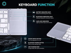 BITECHKART Foldable Bluetooth Keyboard, Pocket Size Portable Mini BT Wireless Keyboard with Touchpad for Android, Windows, PC, Tablet, with Rechargeable Li-ion Battery_20 x 10 x 3 cm - Silver