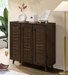 DeckUp Amari Engineered Wood 3-Door Shoe Rack (Walnut, Matte Finish)