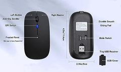 AIKOKOK Wireless Bluetooth Mouse, Rechargeable Dual Mode Mouse, Black