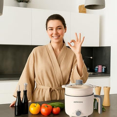 MOOKA Mini Multipurpose Electric Cooker Kettle With Steamer 1.5 Liter Inner Pot Non-Stick Hotpot Cooker For Cooking Hot Water Rice Idli Momos Tea 600W Portable Travel