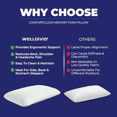 WELLGIVER Cervical Butterfly Pillow | Orthopedic Memory Foam for Neck & Shoulder Pain | Ergonomic Contour Design | Dual Height Support | Side Sleeper Pillow with Arm Rest - Pack of 1