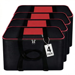 CluttrEase Large Underbed Storage Bags, Moisture-Proof Nylon Storage Bags With Zippered Closure & Handle for Clothes, Blankets, Bedsheets & Pillows (52 x 45 x 26 cm), Red & Black (4 Pack)