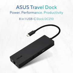 ASUS DC210 8-in-1 USB-C Dock, with 4K@60Hz HDMI 2.1, 100W PD, Gigabit Ethernet, USB-A & USB-C Ports, SD/MicroSD Reader, Braided Cable, – for All Type C Devices- MacBook,Laptop, Black, 2 Year Warranty