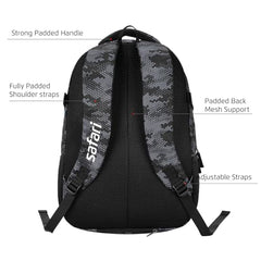 Safari Omega spacious/large laptop backpack with Raincover, college bag, travel bag for men and women, Black, 30 Litre