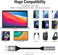 GadgetBite Aux Type-C to 3.5mm Audio Adapter Connector with Built-in DAC Chip Compatible with iPhone 15 Pro Max/ 15 Pro/ 15 Plus, Galaxy S24 Ultra/ S23 Ultra/ S22/ S21, Flip/Fold, iPad Pro & Other