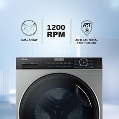 Haier 8 Kg 5 Star Inverter Direct Motion Motor Fully Automatic Front Load Washing Machine (HW80-IM1479CS8U1, 525 Super Drum, Puri Steam, Dark Jade Silver)