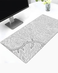 White Topographical XXL Gaming Deskmat 900x450mm – Extended Mousepad for PC