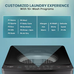 Haier 8 Kg, In-Built Heater, Front Panel Design, NZP Technology, Oceanus Wave Drum, Fully Automatic Top Load Washing Machine (ETL80-HC5S8 | Dark Jade Silver)
