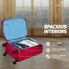 Aristocrat Duralite Set of 3 Soft Case (S+M+L) Trolley Bags, Red | 8-Wheels, Spacious, Zipper Expander, Front Pocket, Polyester Case, Combination Lock, Travel Luggage, 3-Year Global Warranty