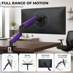 STAR WORK Single Monitor Desk Mount for 13–34” Inch Screens, Heavy Duty Adjustable VESA Monitor Arm with C-Clamp & Grommet Base | Full Motion Tilt & Swivel Rotation (Purple Arm Stand)