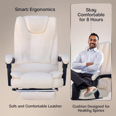 Kepler Brooks Italia Premium Leatherette Office Chair for Work | 3-Years Warranty | Boss Chair for Office, Ergonomic Executive Chair, Cushioned Arms & Seat, Leg Rest, Heavy Duty Metal Base (Black)