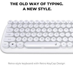 iGear KeyBee Retro Typewriter Inspired 2.4GHz Wireless Keyboard with Mouse Combo for Desktop/Laptop and Devices with USB Support, Single Nano Receiver, Round Keycaps, Cleaning Brush (White) (Green)