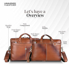 HAMMONDS FLYCATCHER Genuine Leather Office Bag for Men, 15.6 Inch Professional Brown Laptop Bag for Men, Adjustable Strap & Multi Compartments, 1 Year Warranty - Office, Travel, Daily Use