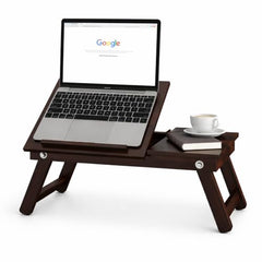 Laptop Table, Laptop Table on Bed, Foldable Bed Desk with Side Cup Holder, Portable Lap Tray for Study and Work (Honey Finish)
