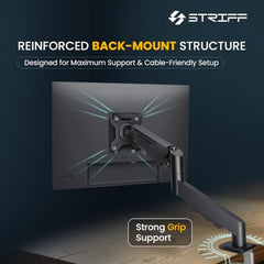 STRIFF Single Monitor Stand with Full Motion Arm | 360° Rotation & Height Adjustable Desk Table Mount | Universal VESA Bracket with C-Clamp | Fits 13–32 Inch Computer/LCD Screens | Holds 4.4–19.8 lbs