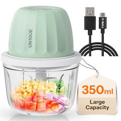 UN1QUE 350ML Rechargeable Mini Electric Chopper for Kicthen Use | One-Touch Operation | 304 Stainless Steel Blades | Chopper Electric for Chop, Mince, Puree, Whisk, Grind