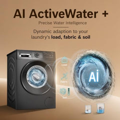 Bosch 12 kg (washer), 7 kg (Dryer) Front Load Fully Automatic Washer Dryer Machine, AI ActiveWater, Inbuilt heater, 14 Wash Programs, 66L Large Drum, Cast Iron Grey, WNA2740RIN (2026 model)