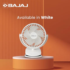 Bajaj Pygmy Mini Fan 110MM | USB Charging | Multi-Clip Function | Rechargeable | 4-Hr Back-up | Silent Operation | Longer Battery Life | Energy Efficient | Portable【White】