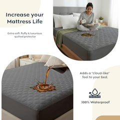 Ayka 100% Waterproof King Size 78x72 inch Cotton Quilted Mattress Protector Breathable Hypoallergenic Noiseless Ultra Soft Elastic Fitted Bed Protector Mattress/Bed Cover (Grey, King (78 * 72”))