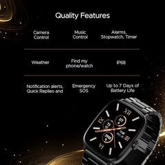 boAt Ultima Regal w/ 2.01”(5.10 cm) Crystal-Clear AMOLED Display, 1000 NITS Brightness,Premium Metal Body, Functional Crown, 100+ Sports Modes, Fitness Smart Watch for Men & Women (Steel Black)