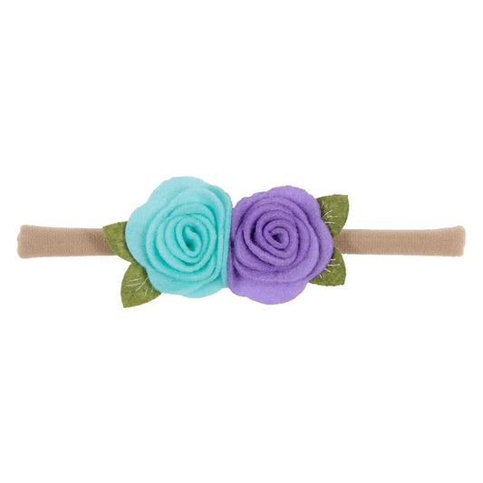 MOMISY Headbands Flowers Soft Synthetic Hairbands for Baby Girls, Infants and Toddlers, Pack of 3 - Multicolor (Free Size, Blue Purple Pink)
