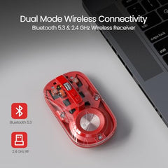 Portronics Toad 8 Transparent Wireless Bluetooth Mouse with Dual Wireless (BT + 2.4 GHz), Rechargeable Battery, Noise-Free Clicking, Show/Hide Desktop, Multi-Device Pair, Adjust Sensitivity (Grey)