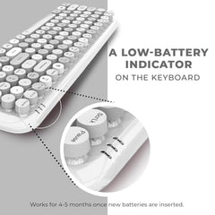iGear KeyBee Retro Typewriter Inspired 2.4GHz Wireless Keyboard with Mouse Combo for Desktop/Laptop and Devices with USB Support, Single Nano Receiver, Round Keycaps, Cleaning Brush (White) (Green)