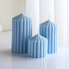 CANDLE CABINETS Ribbed Pillar Candle Set of 3 – 3.2x2 Inch Soy Wax Scented Candles – Minimalist Ribbed Texture for Aesthetic Home Decor & Romantic Gifting (Light Blue)