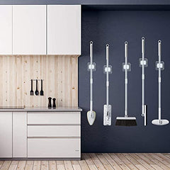 Rifrpha Pack of 4 Broom Holder Wall Self-Adhesive Mop Holder No Drilling Broom Holder Self-Adhesive Mop Holder Holder for Kitchens, Bathrooms (White)