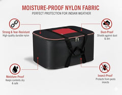 CluttrEase Large Underbed Storage Bags, Moisture-Proof Nylon Storage Bags With Zippered Closure & Handle for Clothes, Blankets, Bedsheets & Pillows (52 x 45 x 26 cm), Red & Black (4 Pack)