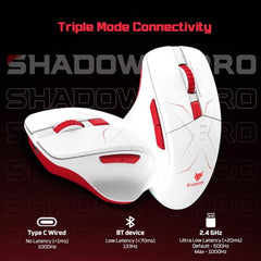 EvoFox Shadow X Pro Wireless Gaming Mouse Tri-Mode Rechargeable | BT, USB 2.4G & Wired, S203 Sensor, 1000Hz Polling Rate, 6400 DPI, RGB Lighting, 6 Programmable Buttons, Software Support