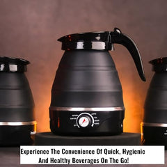 InstaCuppa Foldable Silicone Electric Kettle for Travel, Home & Office, 600 ML, 600 Watts, Fast Boiling, Food Grade Silicone, Collapsible, Portable, Dry Boil Protection, Black